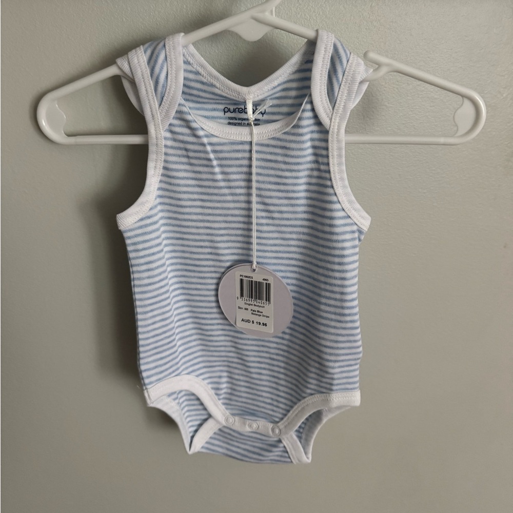 Purebaby Blue and White Striped Bodysuit-0-3months